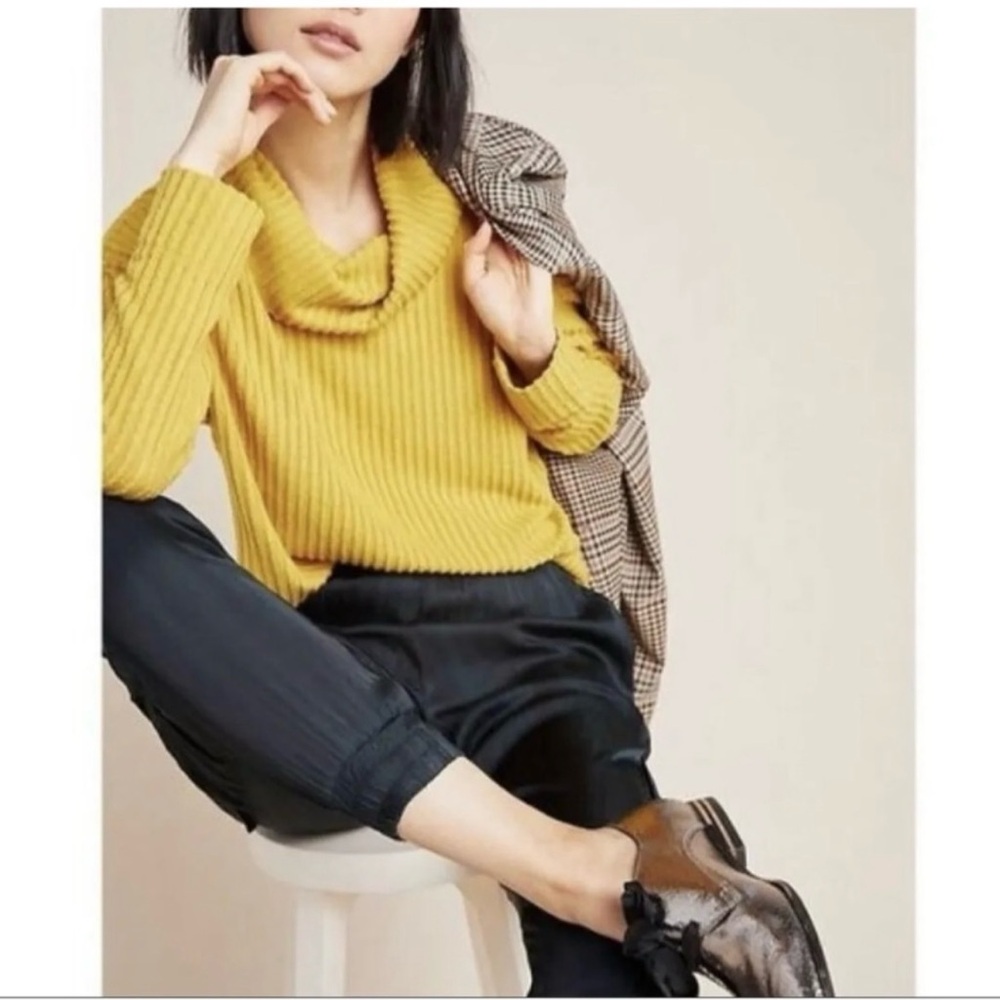 Yellow Ribbed Cowl Neck Sweater